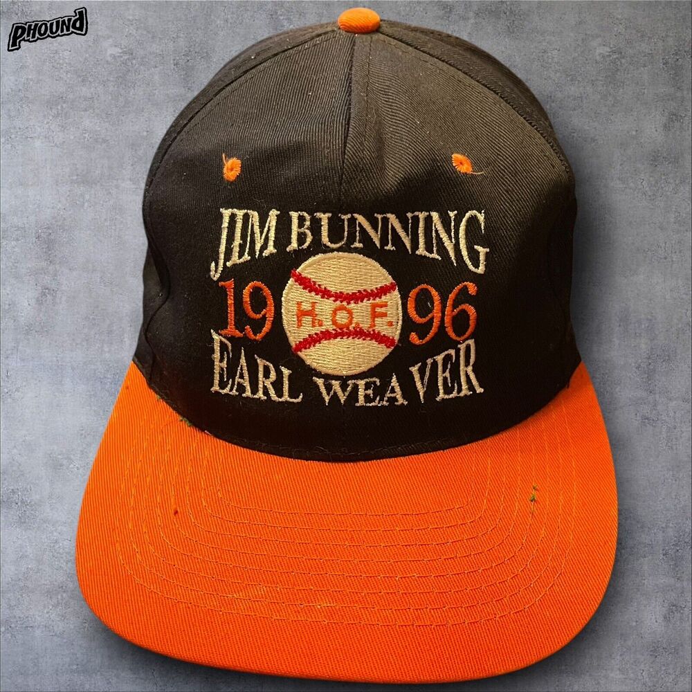 Vtg 1996 Jim Bunning Earl Weaver Black Orange HOF Snapback